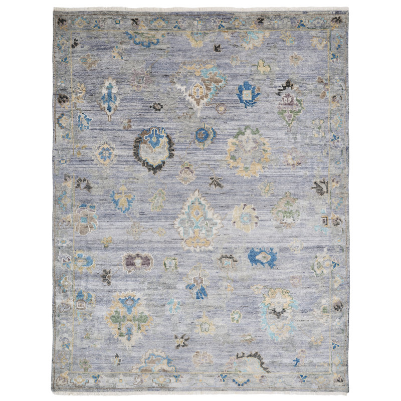 Fracisco Oriental Hand Knotted Wool/Viscose Area Rug in Purple Gray , Rectangle 12' x 15'