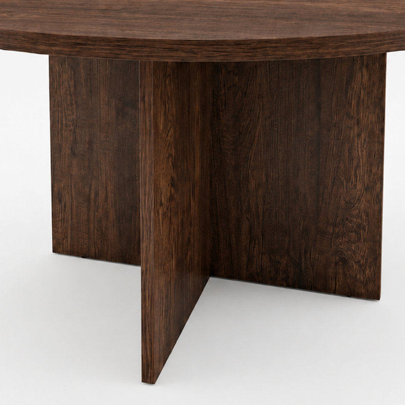 Table basse ronde rustique Heranda 35,4 po, table centrale en bois avec base en forme de croix pour salon, Brun