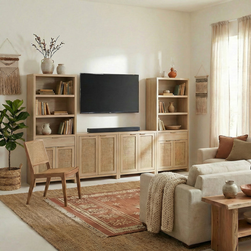 4-Piece TV Stand Set, Light Oak