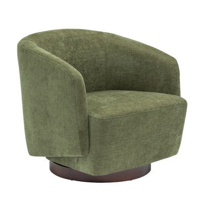 Modern Upholstered Swivel Barrel Chair, Accent Chairs with Wood Base for Living Room, Performance Fabric