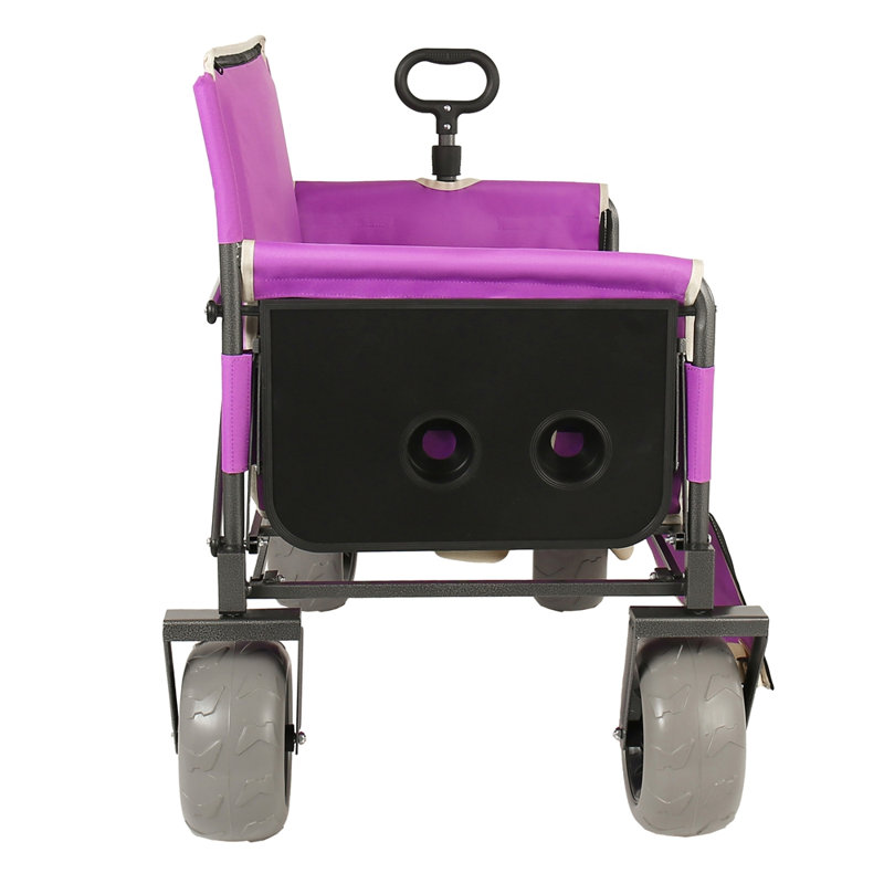 3-in-1 Collapsible Wagon Converts to Bench Convertible Folding Wagon Cart with Rear-Mounted Folding Tabletop, 500lbs Heavy-Duty, 180L Capacity for Camping, Beach, Garden, Fishing-Purple