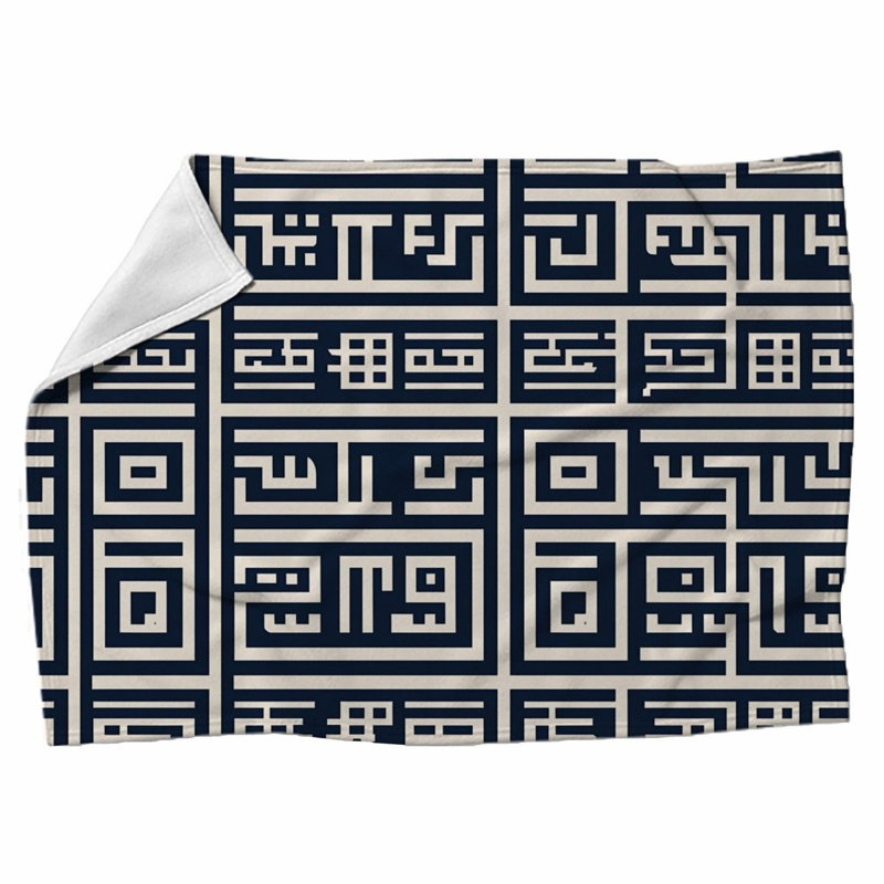 Machine Printed Throw Blanket, Throw, Geometric, Blue/White