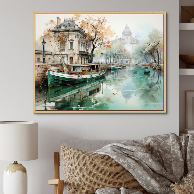 Paris Canal Saintmartin Reflections I - Cityscapes Canvas Wall Art, H 24 po x l 32 po x P 1 po, Cadre naturel flottant
