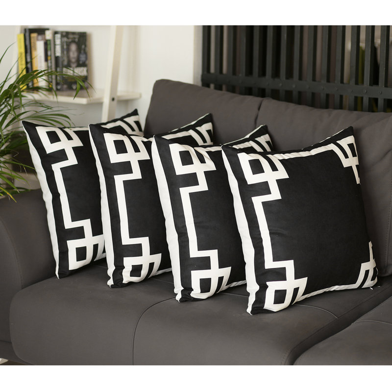 Black and White Geometric Polyester Euro Pillow Covers, 20" x 20", Set of 4