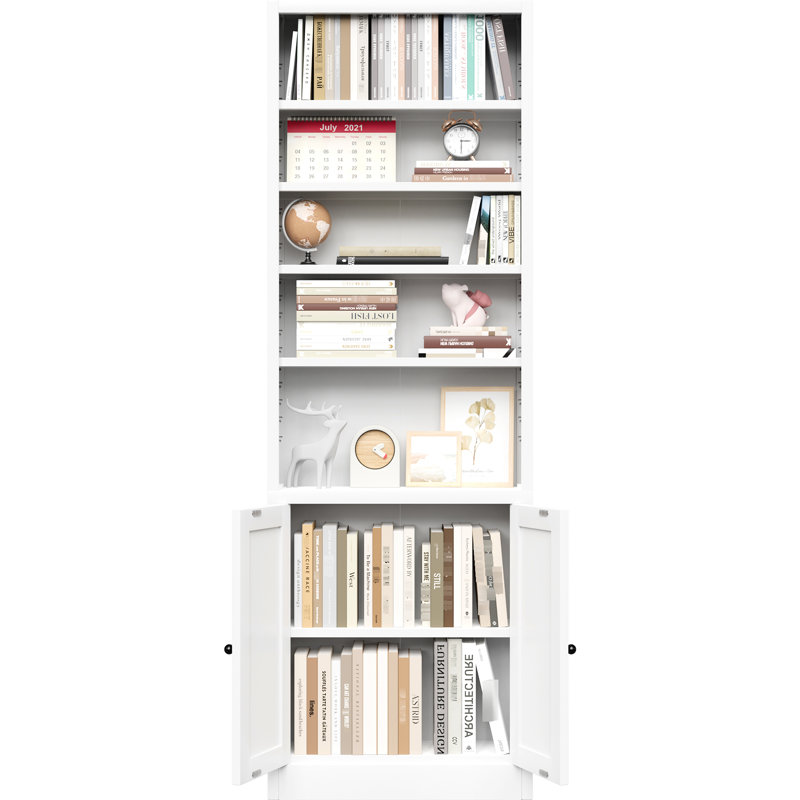 Bibliothèque industrielle en métal à 5 niveaux de 71 pouces de hauteur avec porte et tablettes réglables pour le salon
