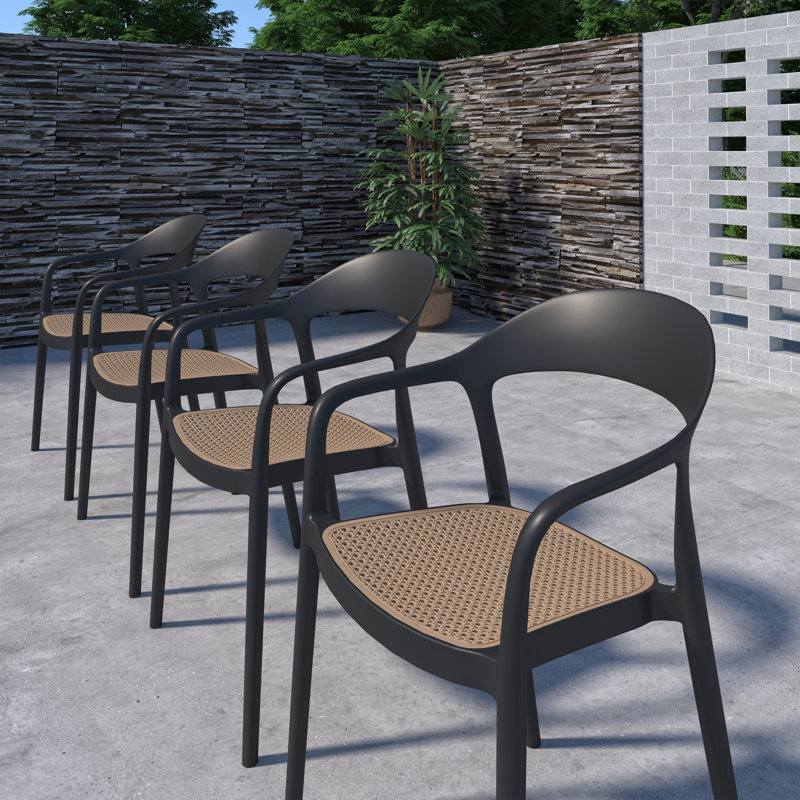 Chaises de salle à manger d'extérieur brun et noir 4 pièces Dugas