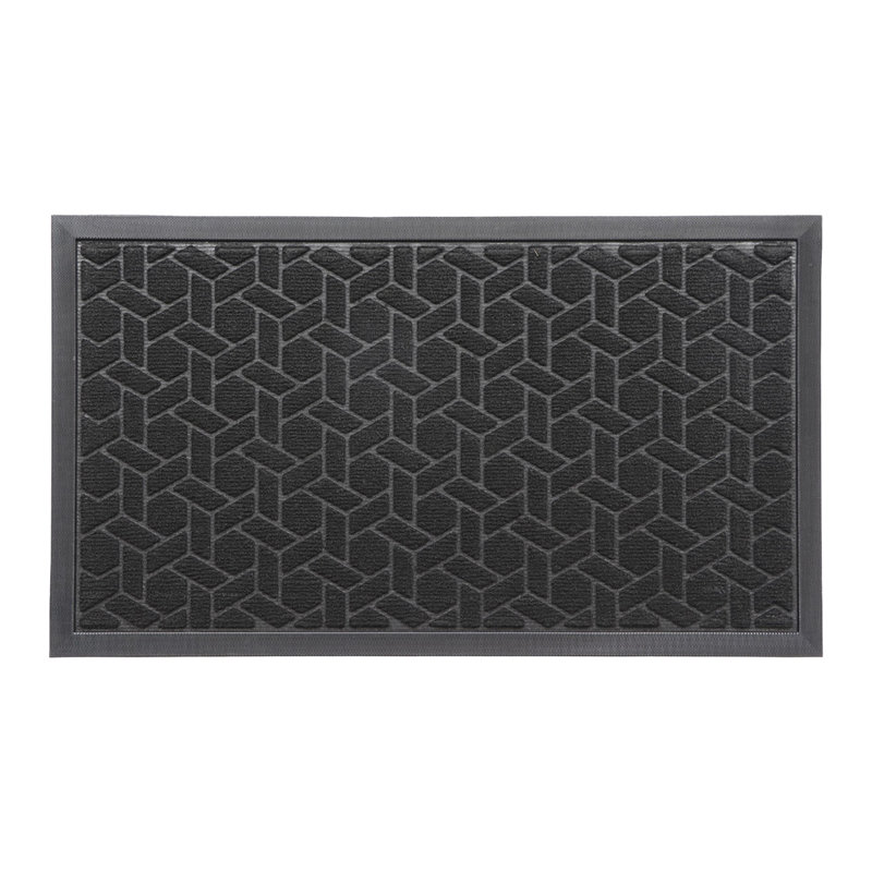 Paillasson en caoutchouc robuste avec motif géométrique surélevé, Noir