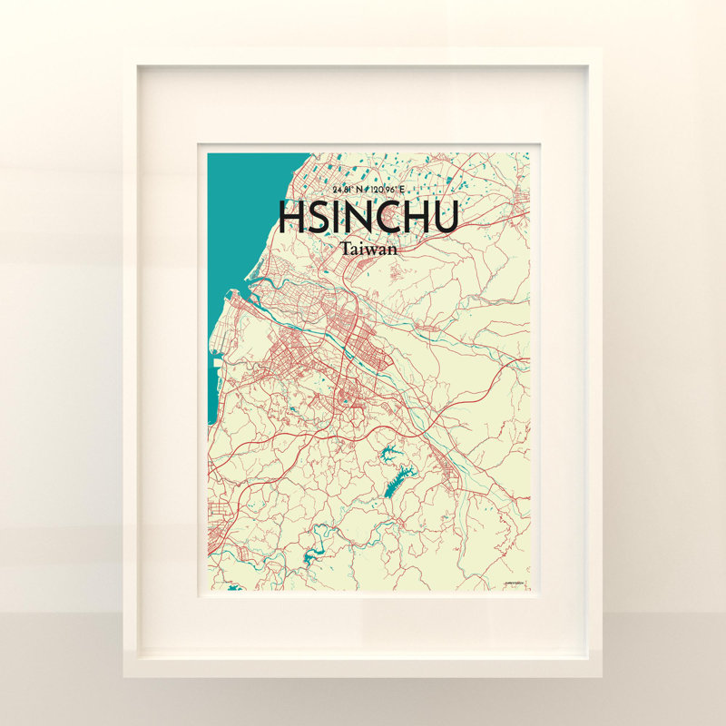 Hsinchu City Map in Tricolour 1 Piece Wall Art, 20cm H x 16cm W x 0.05cm D