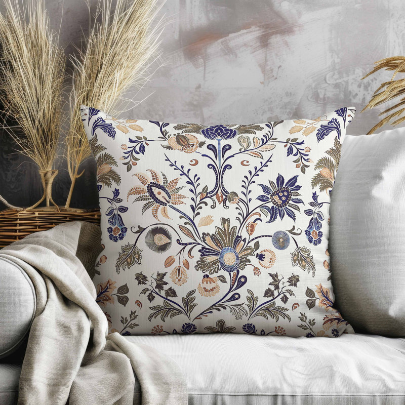 Coussin en suède Jewel, Bleu / Orange, Carré 16 po