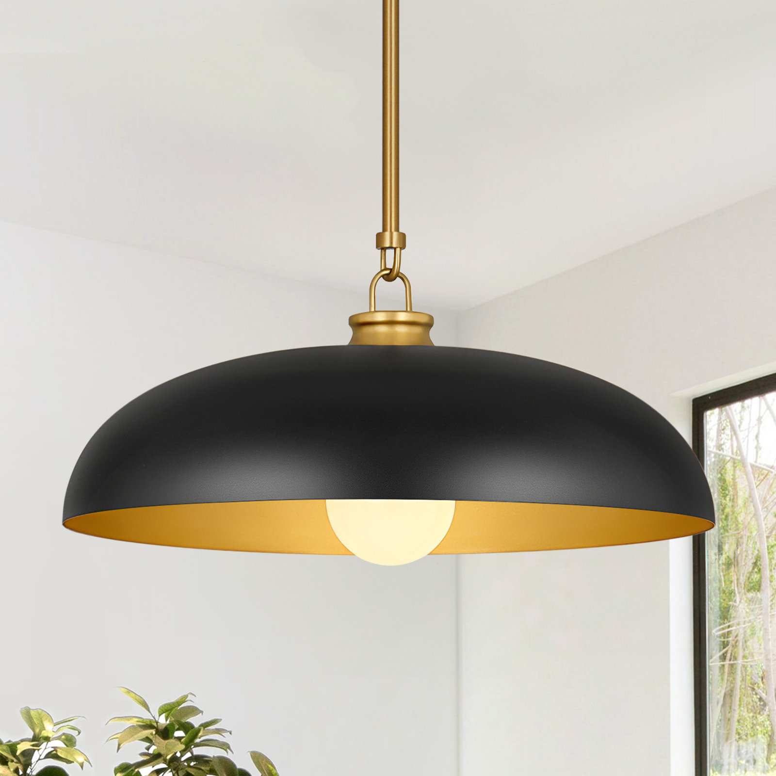 Lysander Dimmable Dome Single Light Pendant, Matte Black