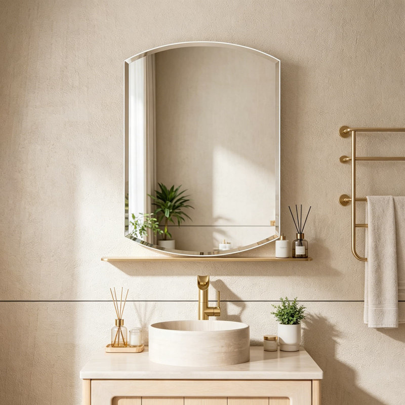 Pharmacie ovale 20 po x 30 po avec miroir, encastrée ou en surface, structure en métal, design arqué, miroir biseauté, tablettes réglables, blanc