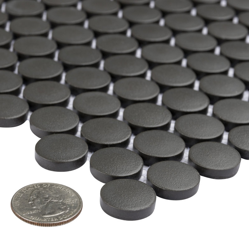 Gotham 1" X 1" Porcelain Penny Round Wall & Floor Tile, Black
