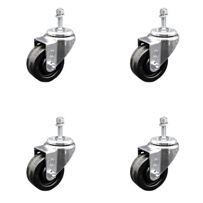 3 Inch Phenolic Wheel Swivel 10mm Threaded Stem Caster Set Service Caster