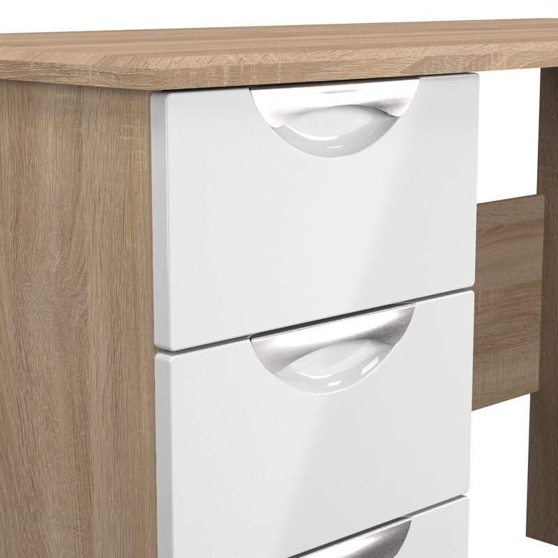 Bhodhini 3 Drawer Desk  (Ready Assembled), White Gloss/Bardolino