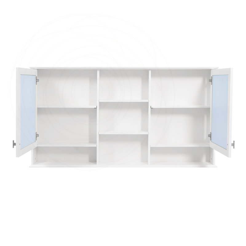 Armoire murale 55 po 2 en 1 avec tablettes réglables, charnières à fermeture en douceur et miroirs doubles