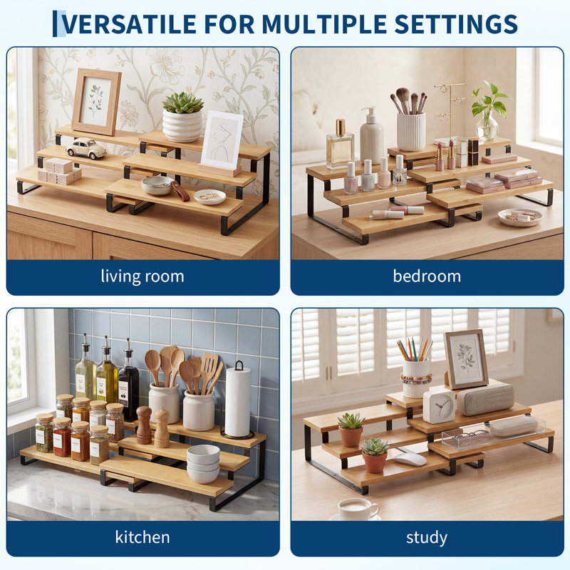Freestanding Spice Rack, 6 cm H x 19.3 cm W x 37 cm D, Black/Natural