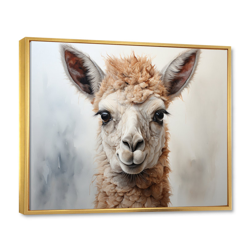 Beige Alpaca Portrait II, reproduction d'art sur toile, H 30 po x l 40 po x P 1,5 po, Cadre flottant doré