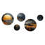 Lune de marbre noire et orange II - ensemble abstrait d'art mural rond de 5