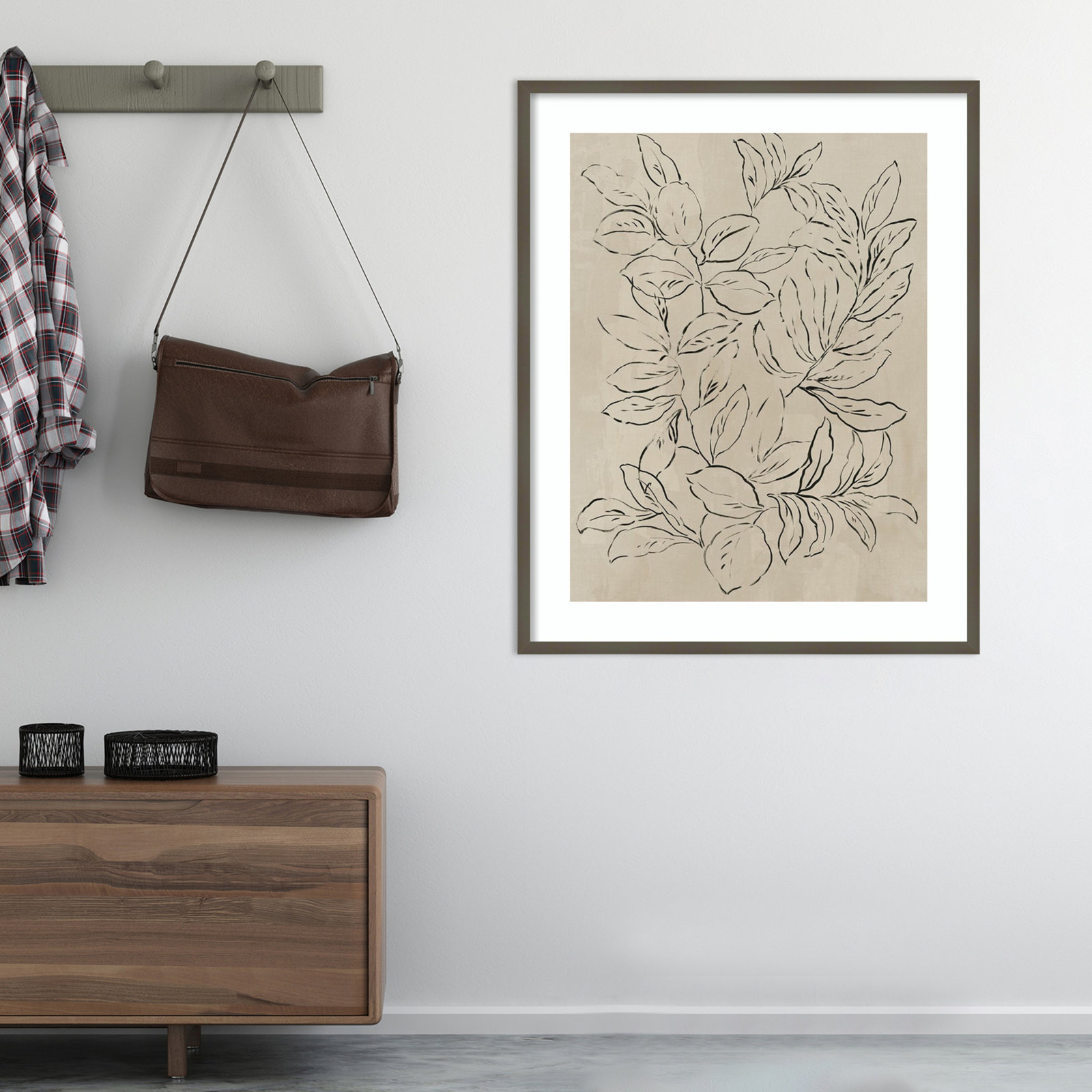Kimbell "Outlined Leaves II" Print, Gray, 41.25" H x 33.25" W