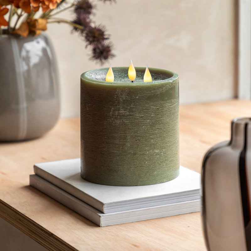 Unscented Flameless Pillar Candle with Plastic Holder, Green