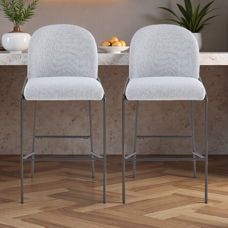 Tabouret de bar intérieur en métal, structure en bronze antique, ensemble de 2, Gris