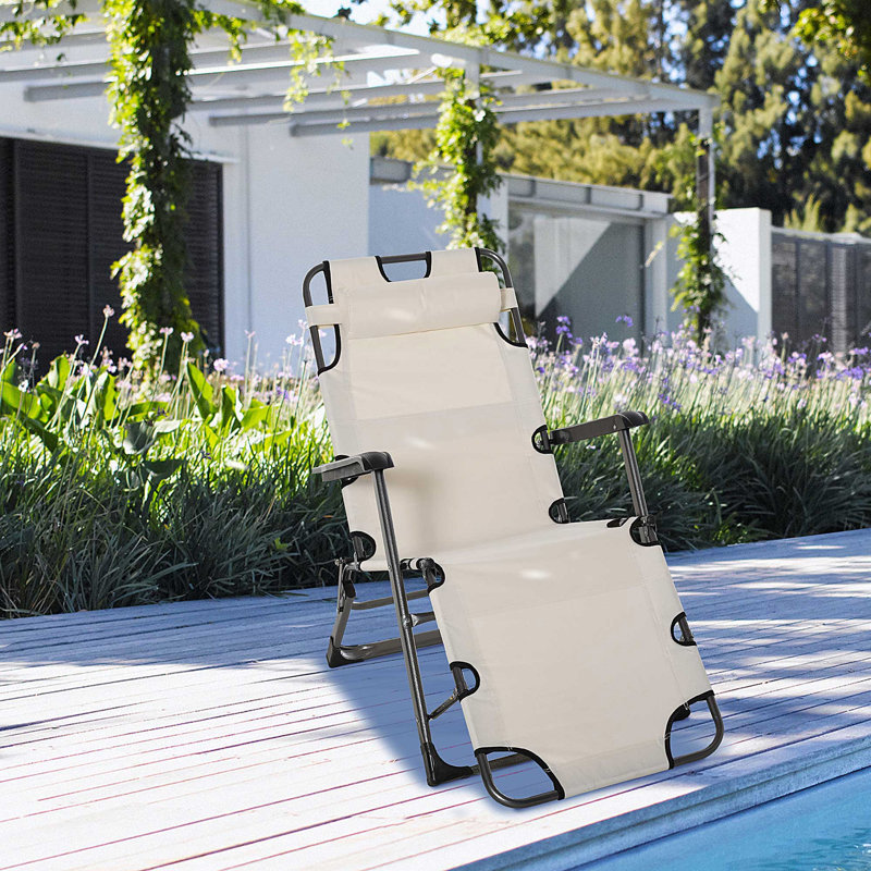 Chaise longue pliante pour l'extérieur Outsunny, Cream White