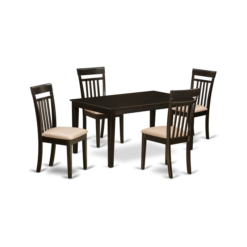 5 Piece Kitchen Table Set for 4 Includes a Rectangle Dining Table and 4 Linen Fabric Dining Room Chairs, 36x60 Inch, Cappuccino
