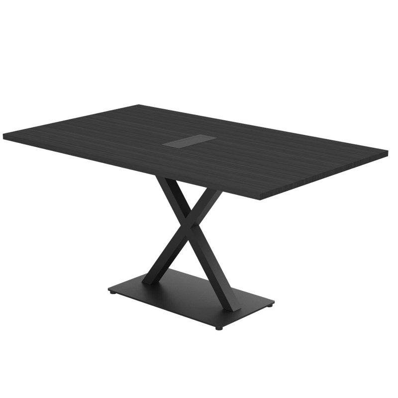 Table de conférence rectangulaire avec base en X en métal | Unité électrique, Nuit asiatique, L 72 po x l 36 po, Noir mat