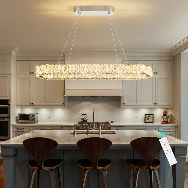 Lustre moderne pour salle à manger, 39.3" Long, Silver