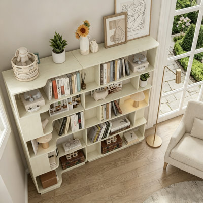 Set Of 2 Free Combination Bookcase, Space-saving Corner Bookshelf, 55cm + 80cm L-shaped & I-shaped Open Storage Shelves, White