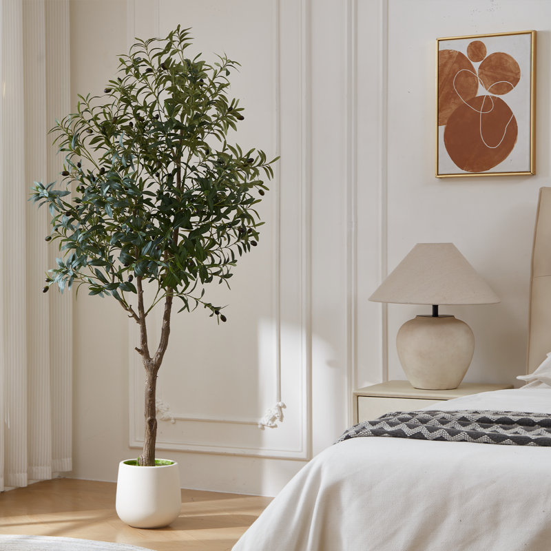 Olive artificielle 6 pi avec pot à fleurs blanc, plante d'intérieur artificielle réaliste pour le salon, le vestibule et le bureau