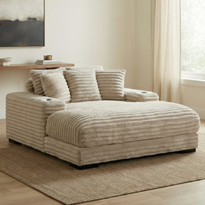 Adasha 67" Corduroy Chaise Lounger Sleeper with Wood Frame, Cupholders and USBs by Latitude Run