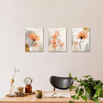Fleur, toile, art mural, images florales minimalistes, fleurs sauvages neutres et neutres, 12 po x 16 po x 3 pièces