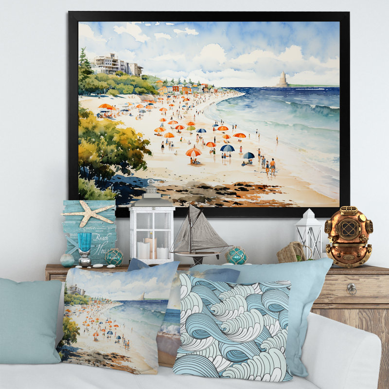 Impression rétro sur toile, plage rétro, Cadre d'angle fermé noir, H 12 po x l 20 po x P 1 po