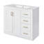 Armoire de rangement de salle de bain 36 po avec lavabo en céramique, structure en bois massif, trois tiroirs, portes, rangement spacieux, lavabo de style rétro et glissière de tiroir lisse, charnières, style moderne, poignées exquises-1256651684