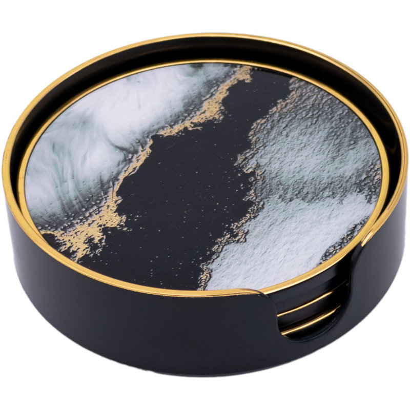 Acrylic Round 4 Piece Coaster Set With Holder
