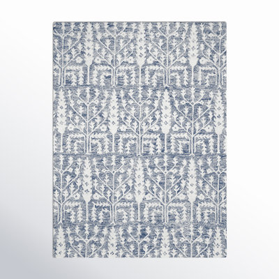 Arcuri Floral Handmade Tufted Wool Denim Area Rug