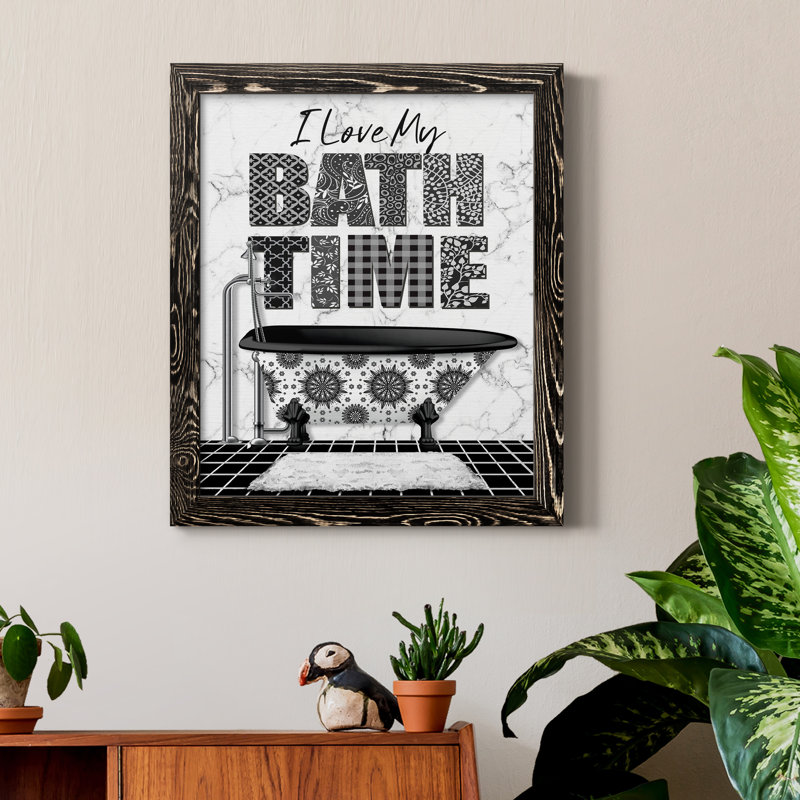 «Bath Time», art textuel sur toile, Cadre noir, H 20 po x l 17 po x P 1,5 po