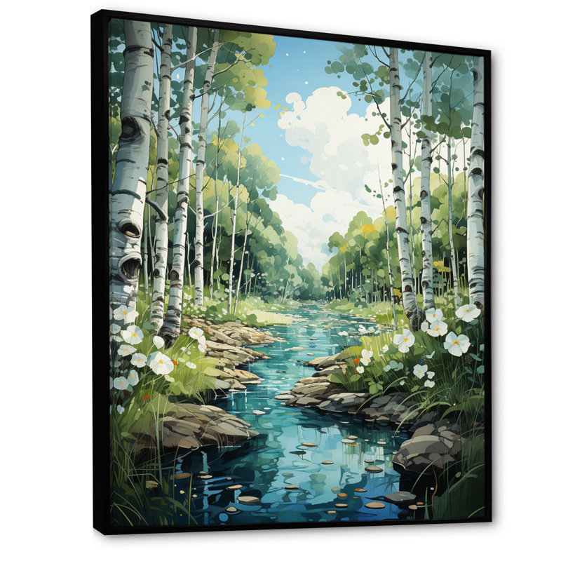 Forêt enchantée de bouleaux Travison IV, H 32 po x l 24 po x P 1 po, Cadre flottant noir