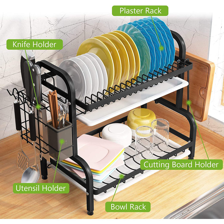 2 Tier Kitchen Counter Dish Drying Rack Utensils Cutting Board Holder  Drainer