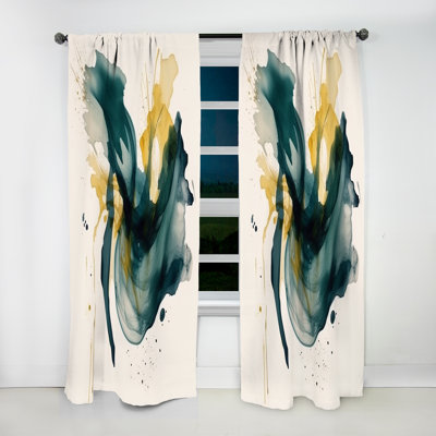 Calke Dark Blue and Gold Strokes XVIII - Modern Curtain - Velvet Room Darkening - 1 panel