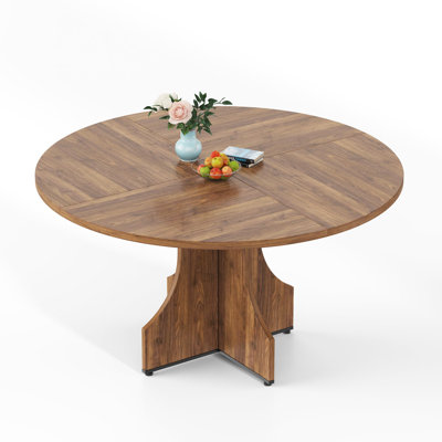 Qeetex Space-Saving 47" Round Dining Table for 4-6 – Rustic Farmhouse Style – Wood Construction with Storage Shelf – Easy Assembly – Ideal for Small Dining Rooms, Home Office – Walnut Wood