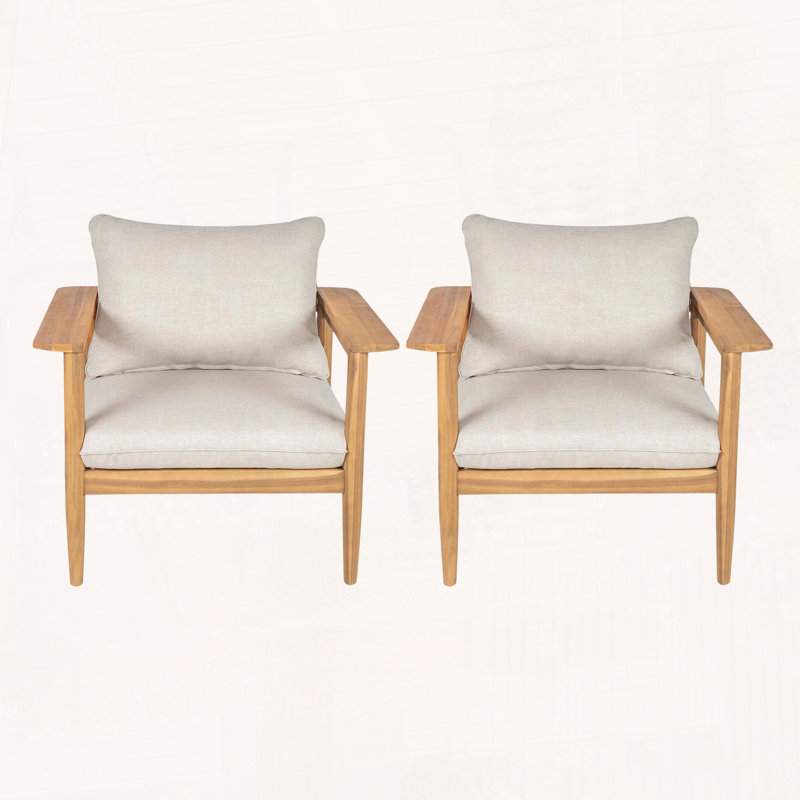 Ensemble de 2 chaises longues en bois d'acacia avec coussins
