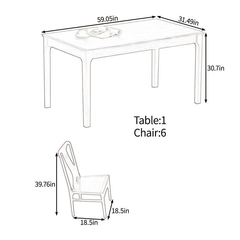 Natural solid wood large board table set, 30.70"H x 59.05"L x 31.49"W