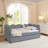 Cozy Gingham Daybed With Trundle Twin Size Sofa Bed No Box Spring Needed, With USB Port And Adorable Wave Shaped, Linen Fabric-1121298504