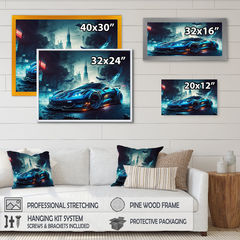 " Blue And Black Exotic Car Velocity I ", 12" H x 20" W x 1" D