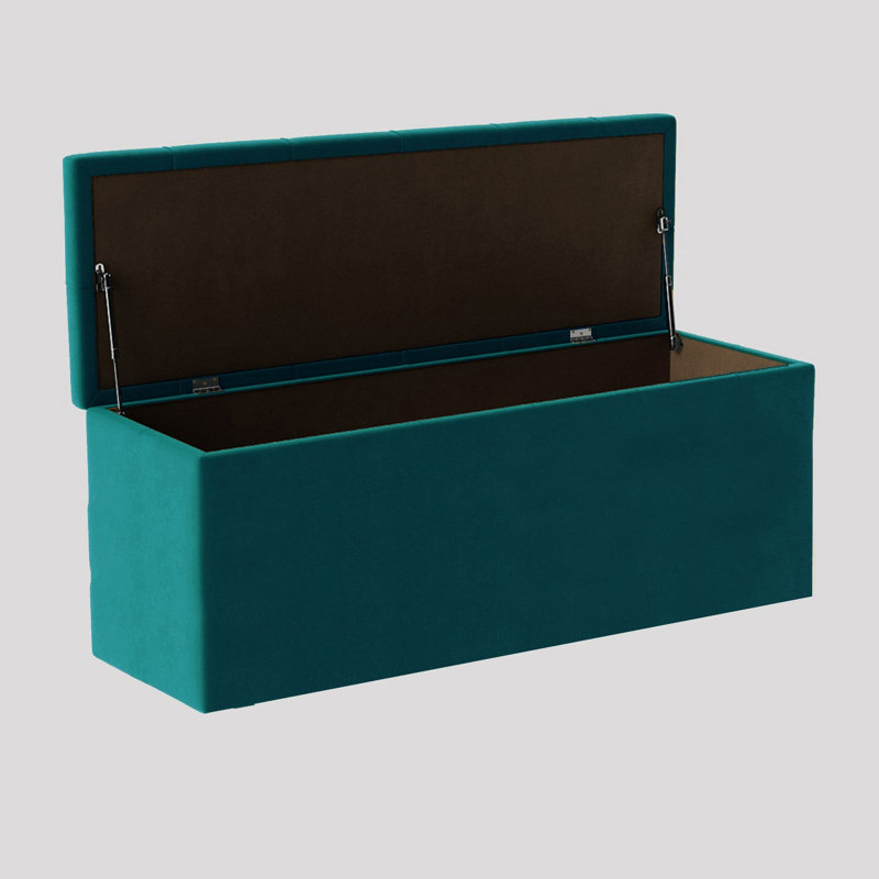  Luna Wide Chesterfield Velvet Rectangle Solid Color Standard Ottoman Box with Storage, Upholstered Deep Storage End of Bed Bench