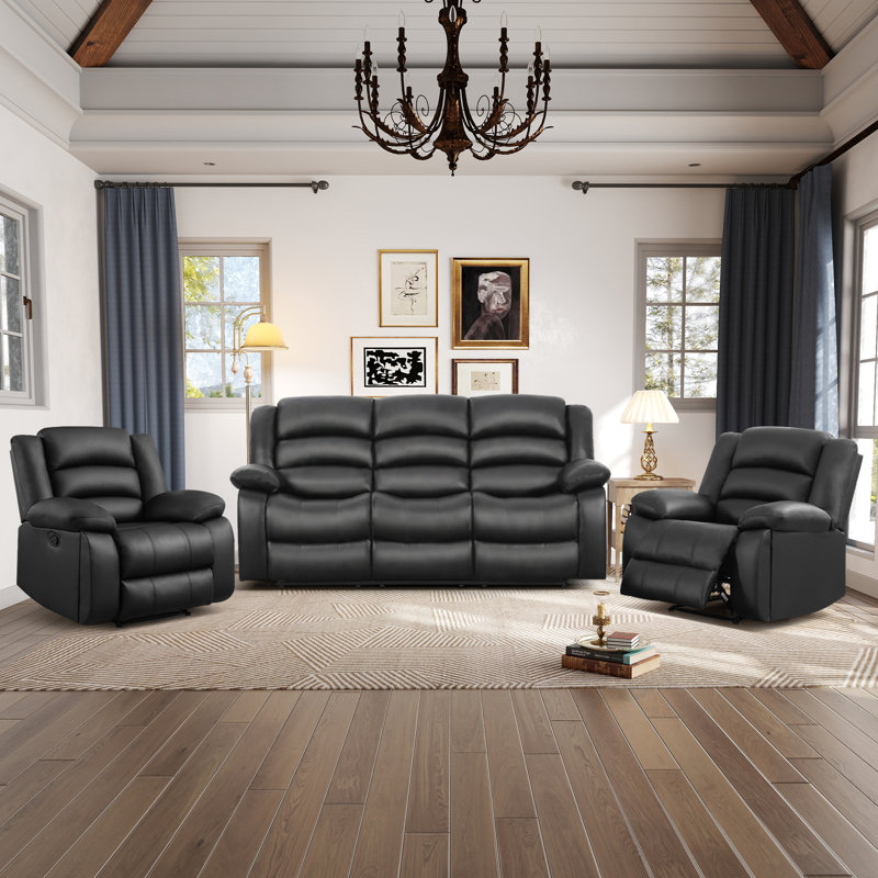 Ensemble de salon inclinable manuel en faux cuir 3 pièces avec porte-gobelets cachés Cheatom