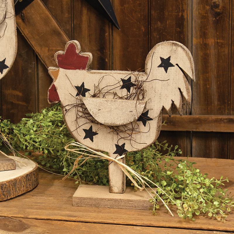 Rustic Wood Stars Chicken on Base 12"
