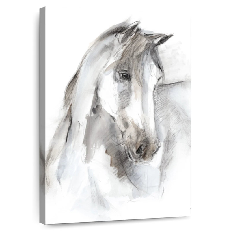 Aquarelle Brampt, étude de chevaux I, H 45 po x l 30 po